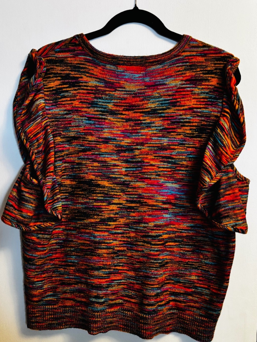 Anthropologie Women’s Knit Boho Pattern Top Ruffle Sleeves  2X